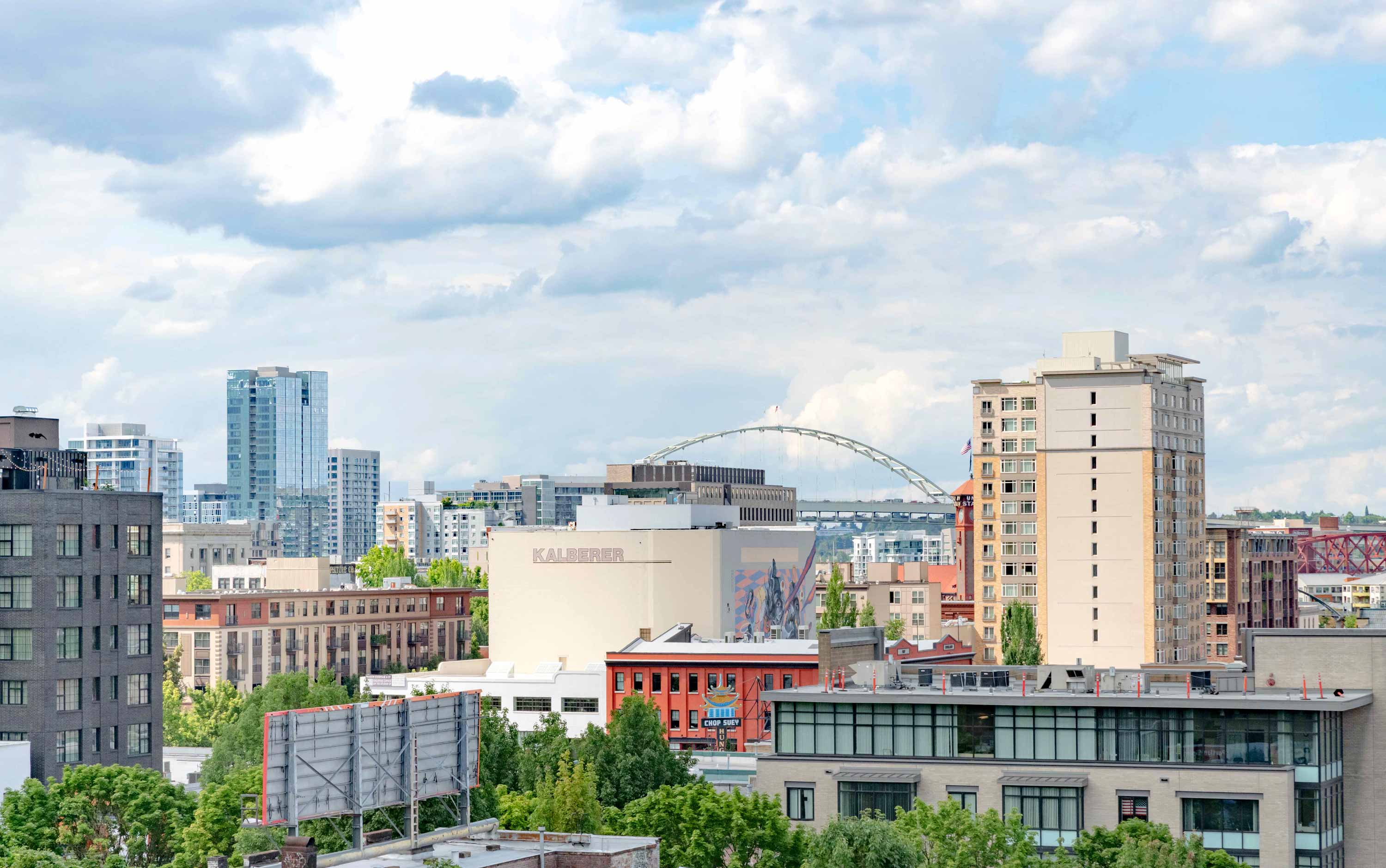 downtown Portland skyline overlooking Old Town neighborhood